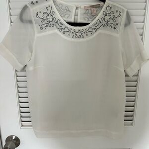 Forever 21 Cream Sheer Blouse with Beaded Neckline